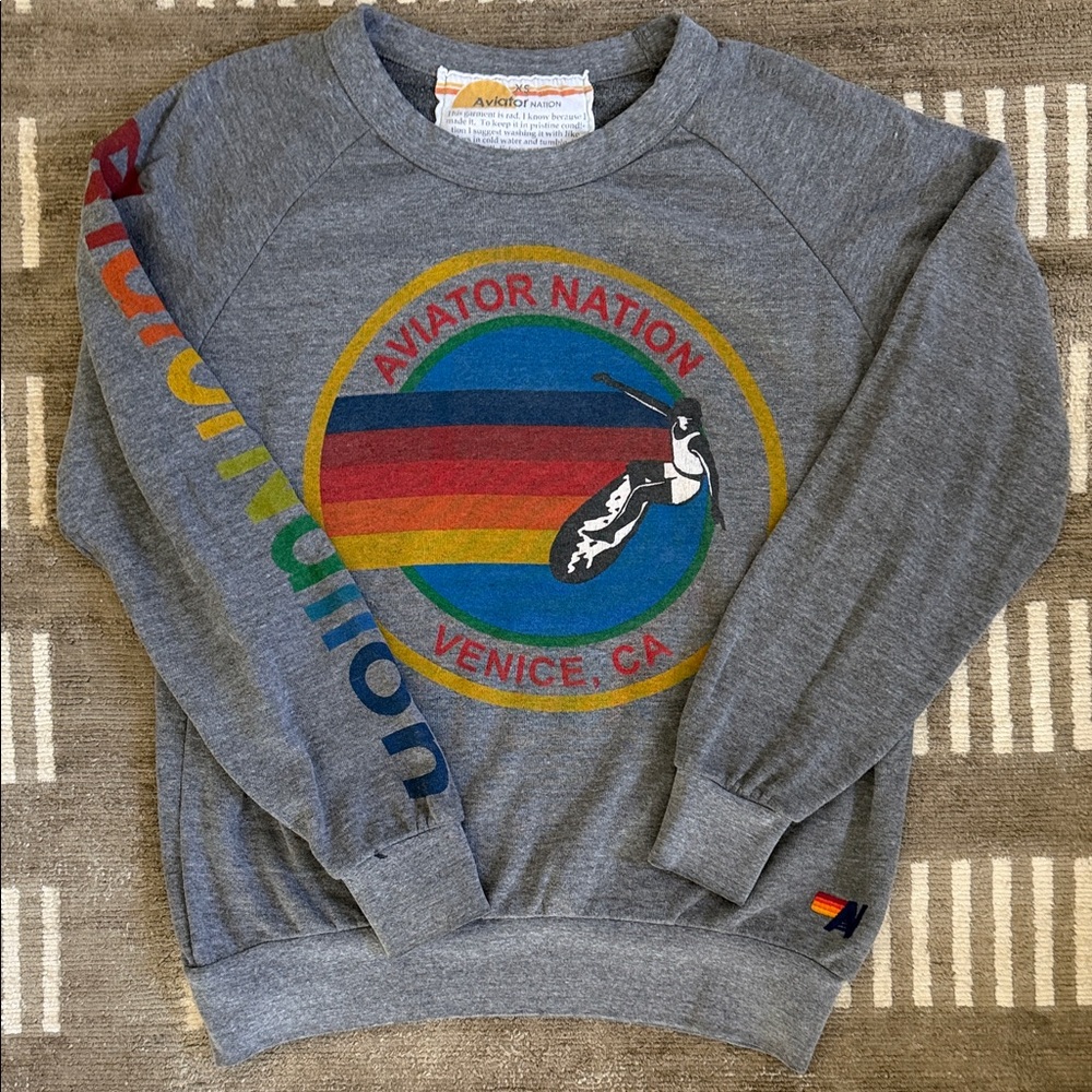 Aviator Nation Gray Crewneck with Logo front. Size XS - Like New!